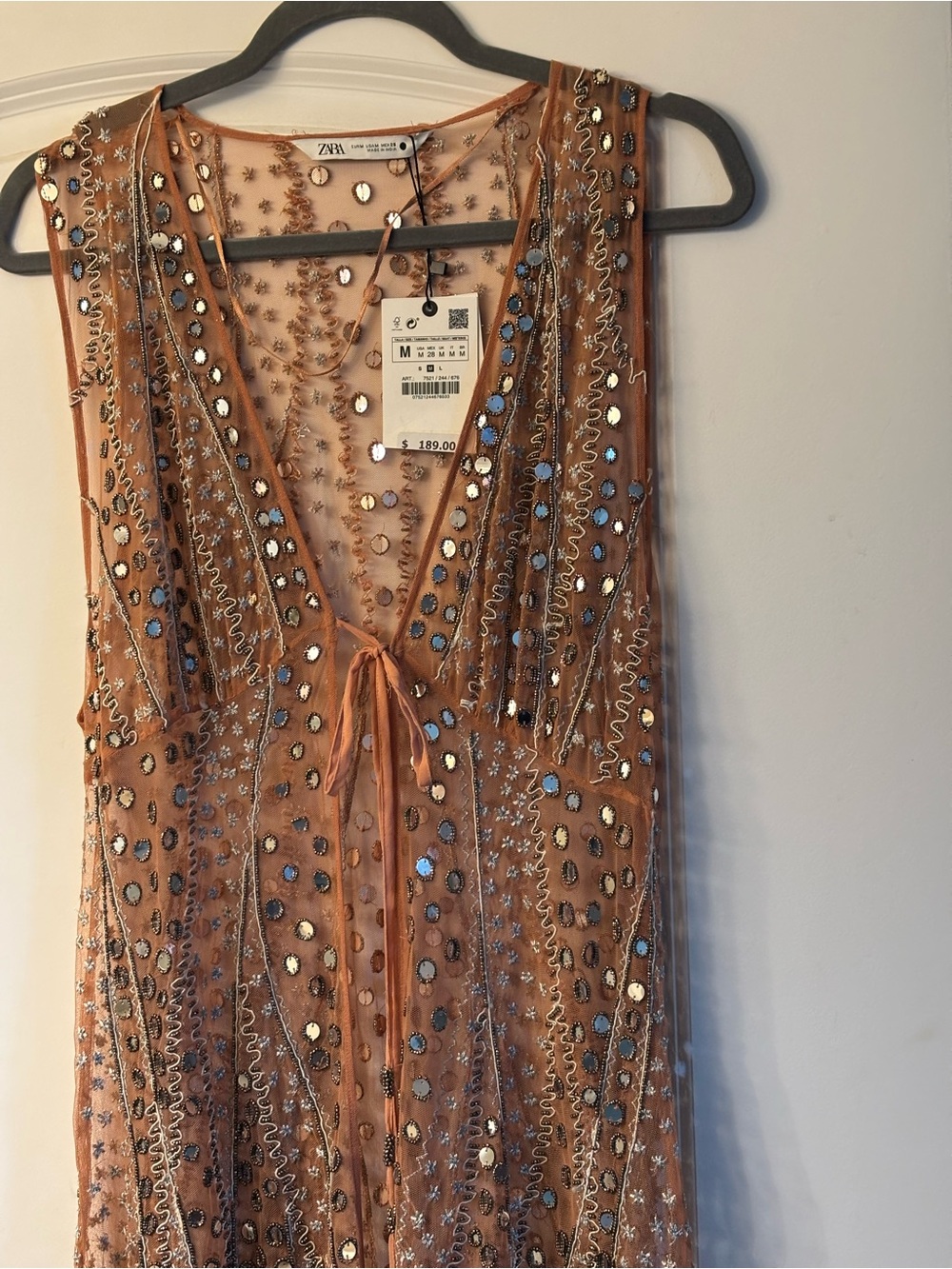 Zara Sheet Embellished Dessert Rose Duster / Vest Maxi NWT Medium - Picture 2 of 9
